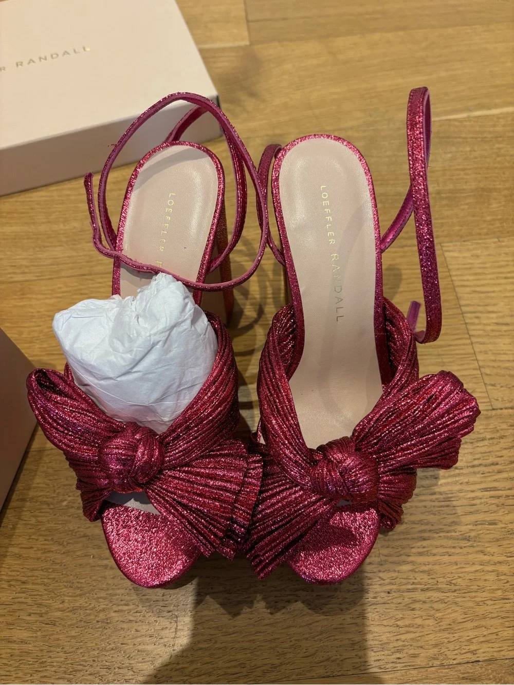 Loeffler Randall / NEW Natalia Pleat Bow Fuchsia pink  Platform Sandal Heel